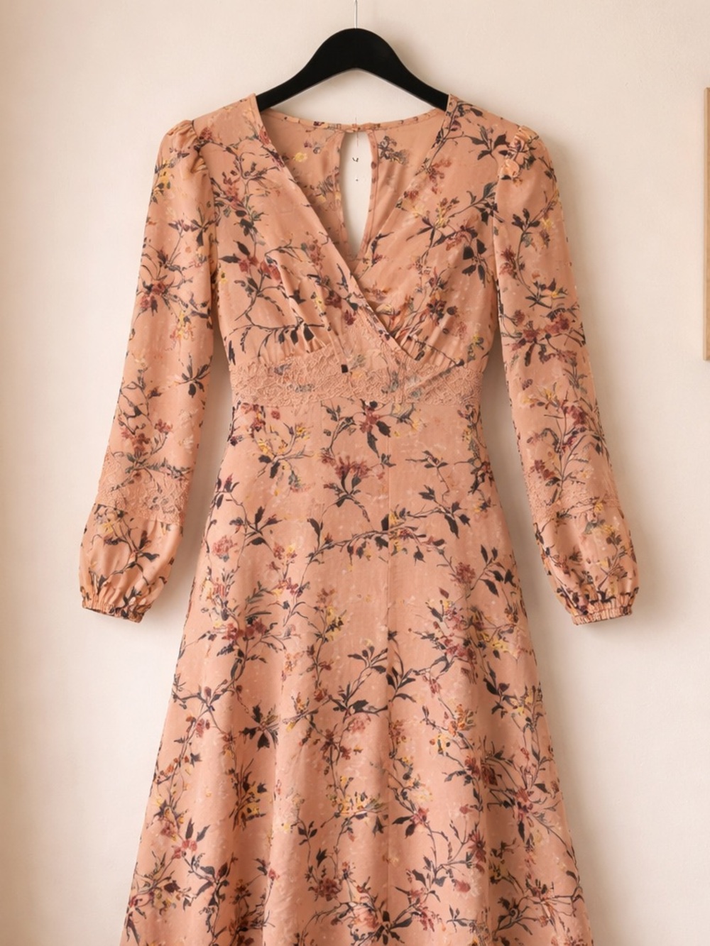Tinsel Peach Floral Long-Sleeve Wrap Dress